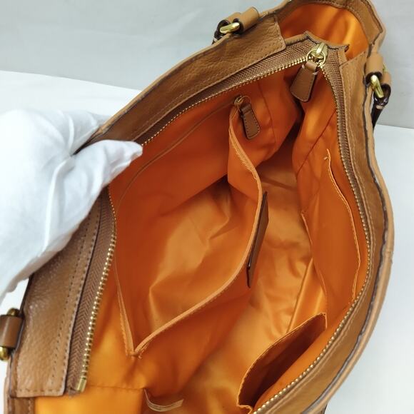 Coach Brown Pebbled Leather Double Handles Zipper Tote Bag - Picture 15 of 16